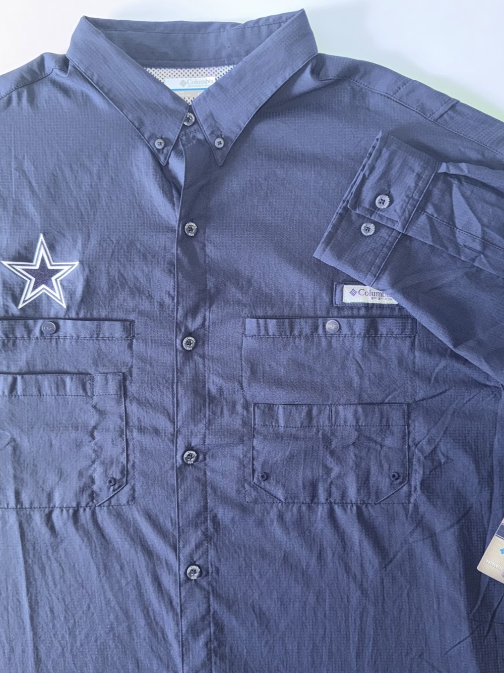 NWT Columbia PFG NFL Button Down Shirt Men’s XXL Dallas Cowboys Navy Performance